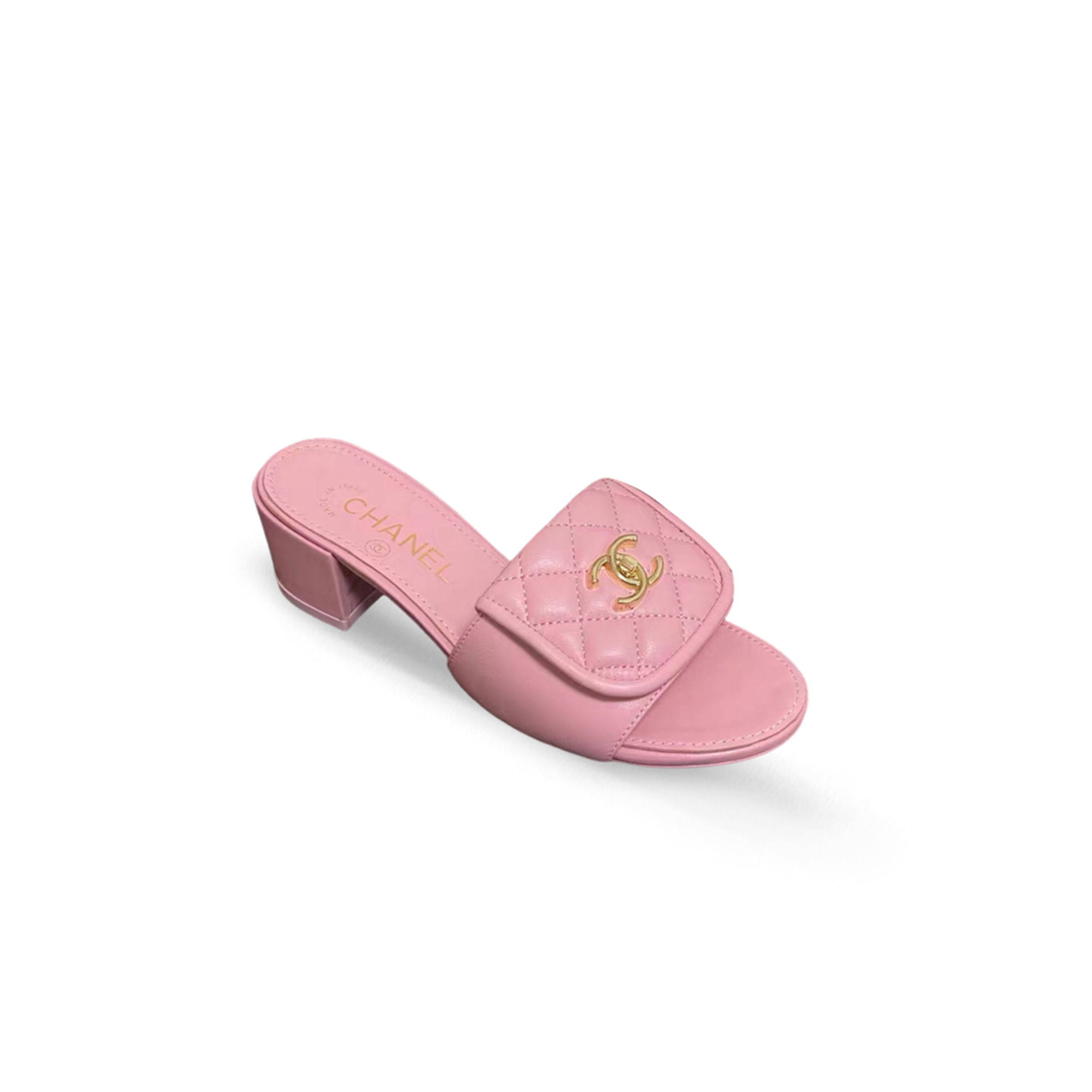 Ch**el lambskin quilted turnlock slippers mules